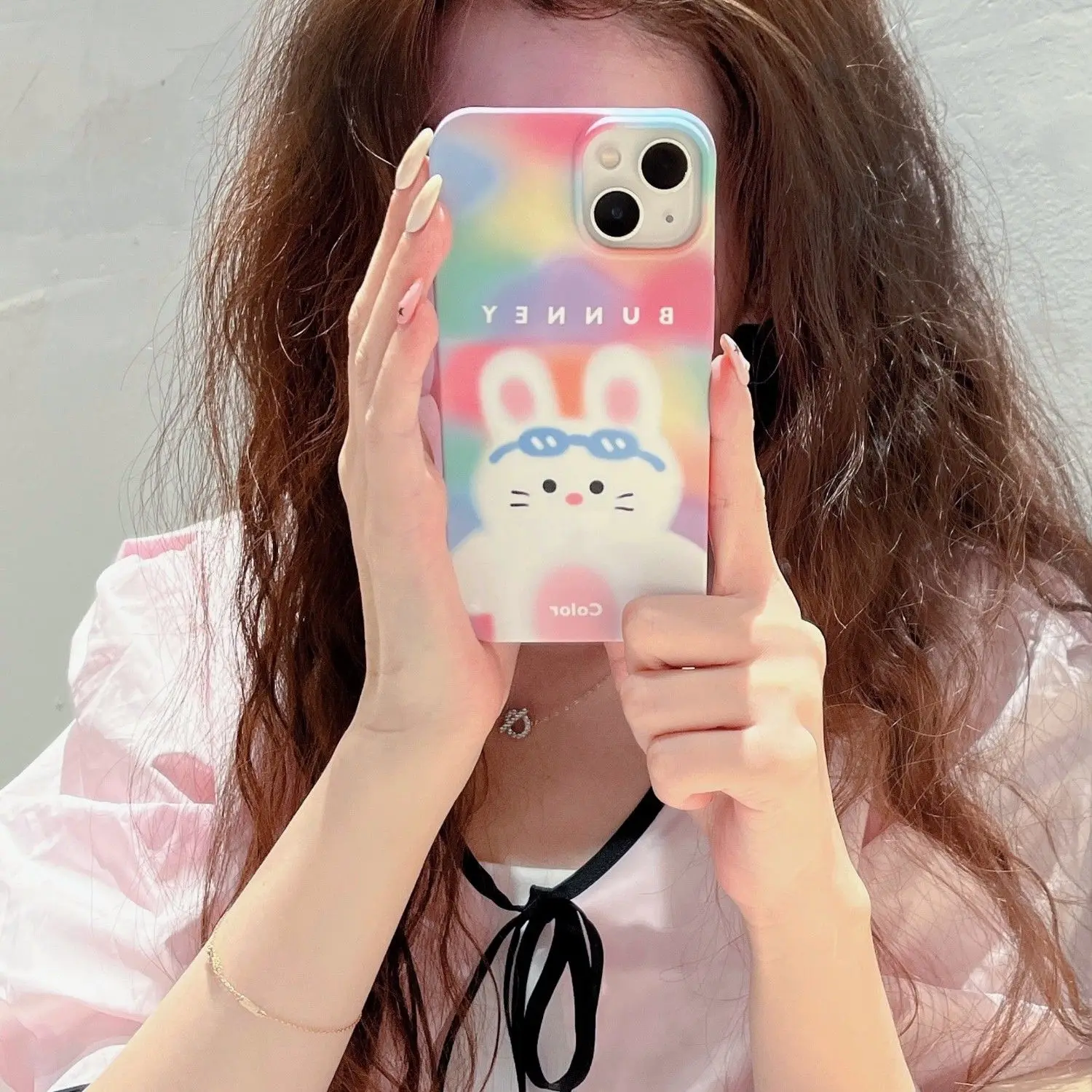

Cute gradient Bunny Film shell for iPhone13promax 14 Apple 11 All-inclusive 12