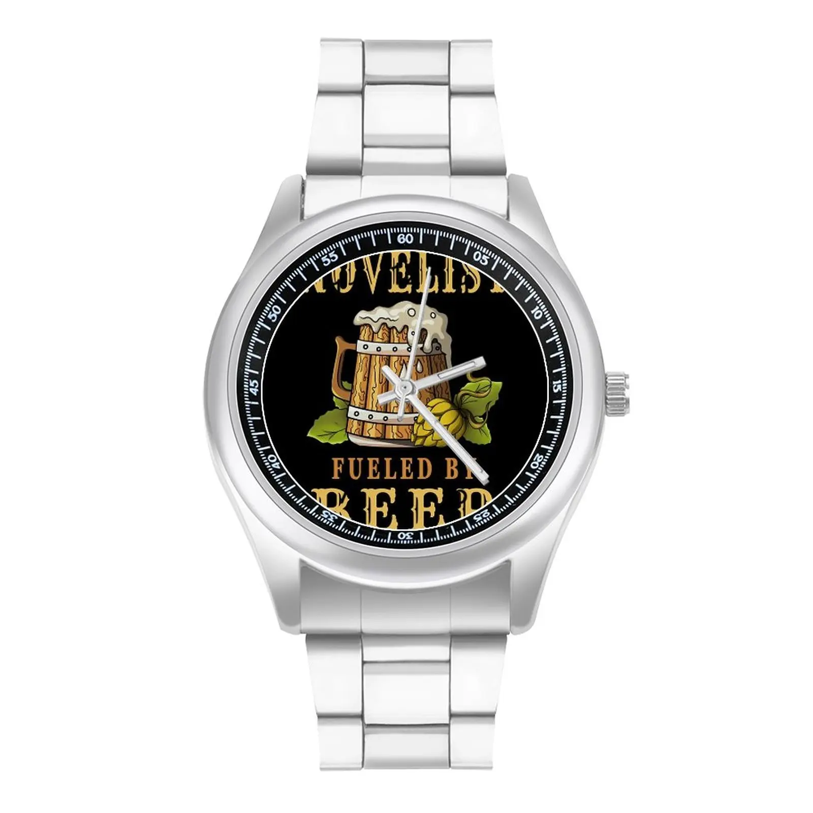 

Novelist Fueled By Beer Quartz Watch Drinker Funny Alcohol Beer Lover Steel Design Wrist Watch Teens Retro Hit Sales Wristwatch