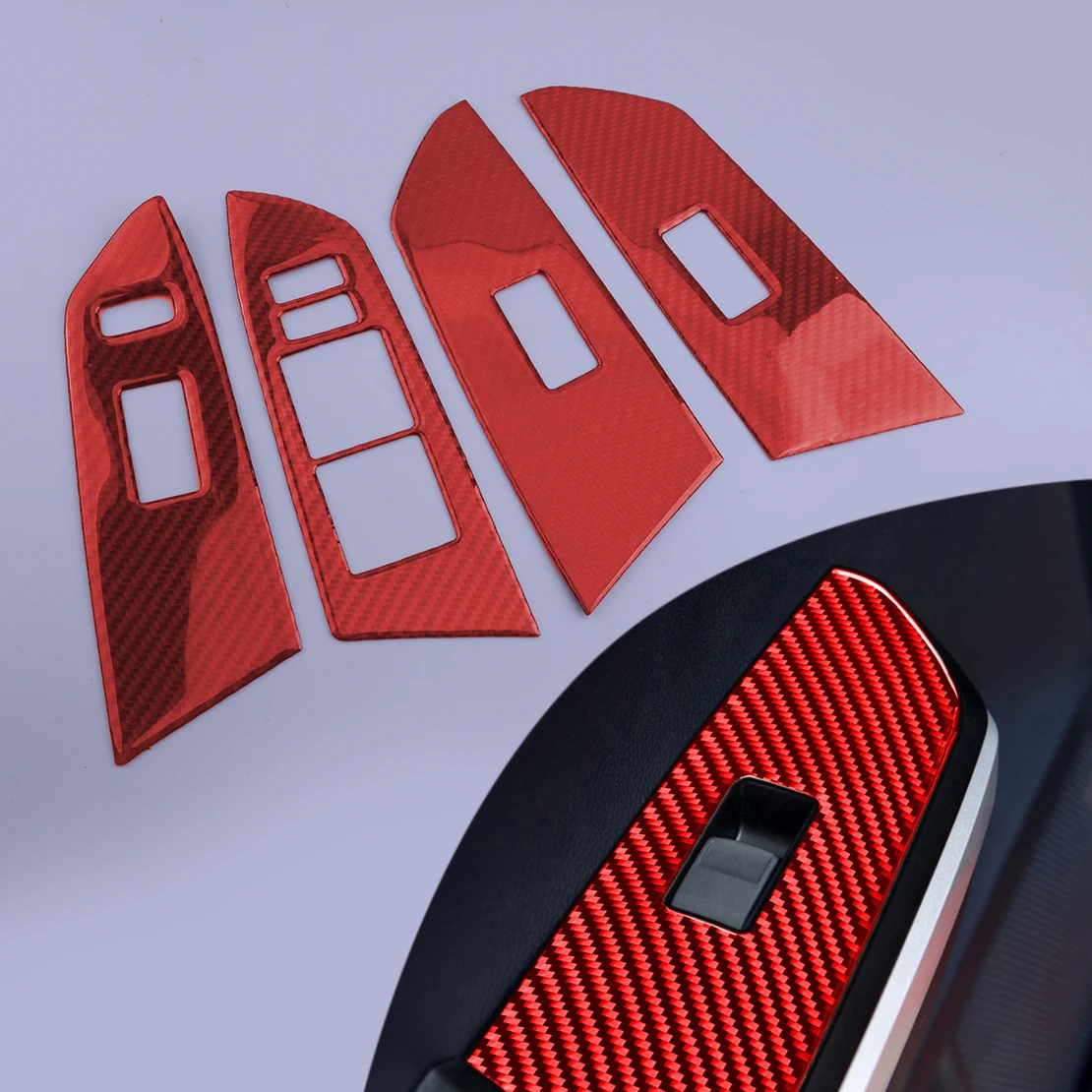 

1 Set Red Interior Door Window Glass Switch Covers Trims Fit For Toyota Tundra 2014 2015 2016 2017 2018 LHD Carbon Fiber
