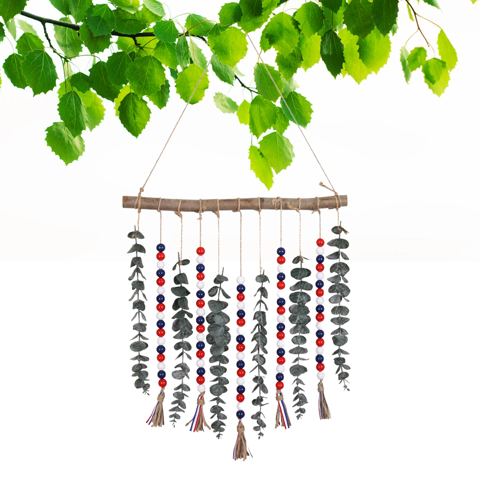

Wooden Bead Garland 4th Of July Wood Bead Tassel Wall Hangings Red White And Blue Wooden Bead Garland Ornament For Party Birthda