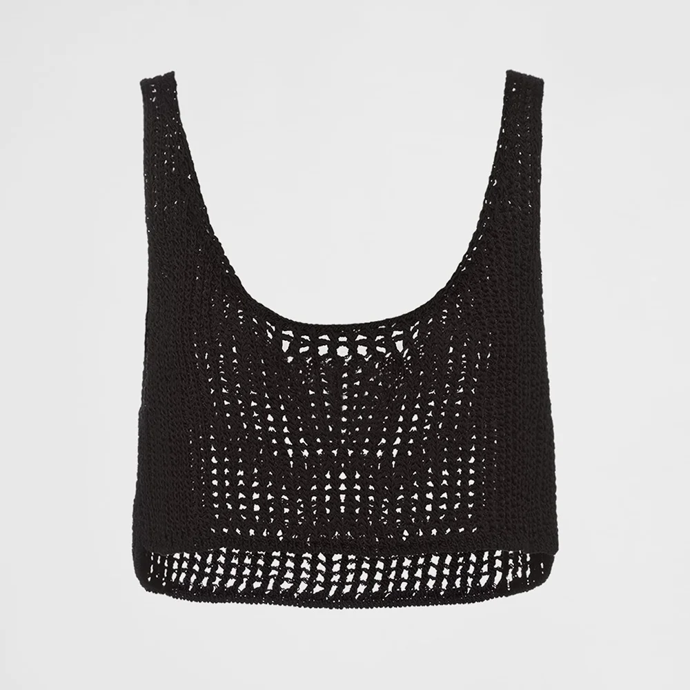 

MS Black Hollowed Out Cotton Cropped Top #wfms5773