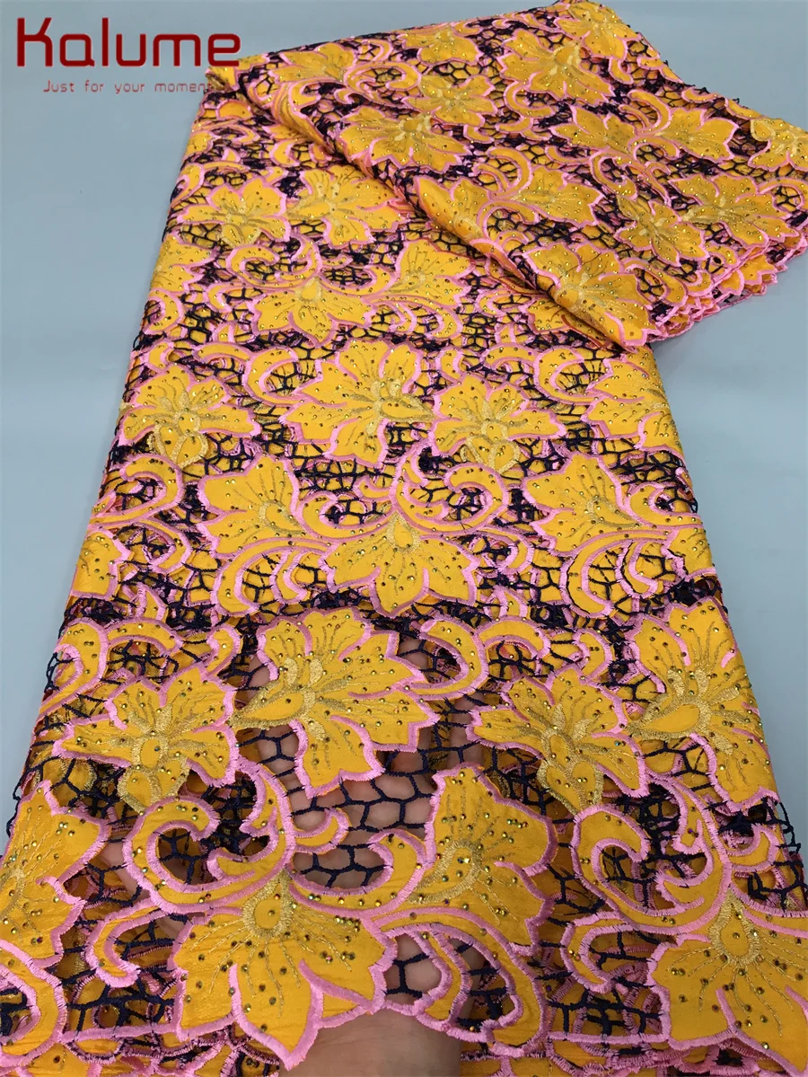 Африканская кружевная ткань Kalume с камнями 2024 новейшая швейцарская хлопковая для