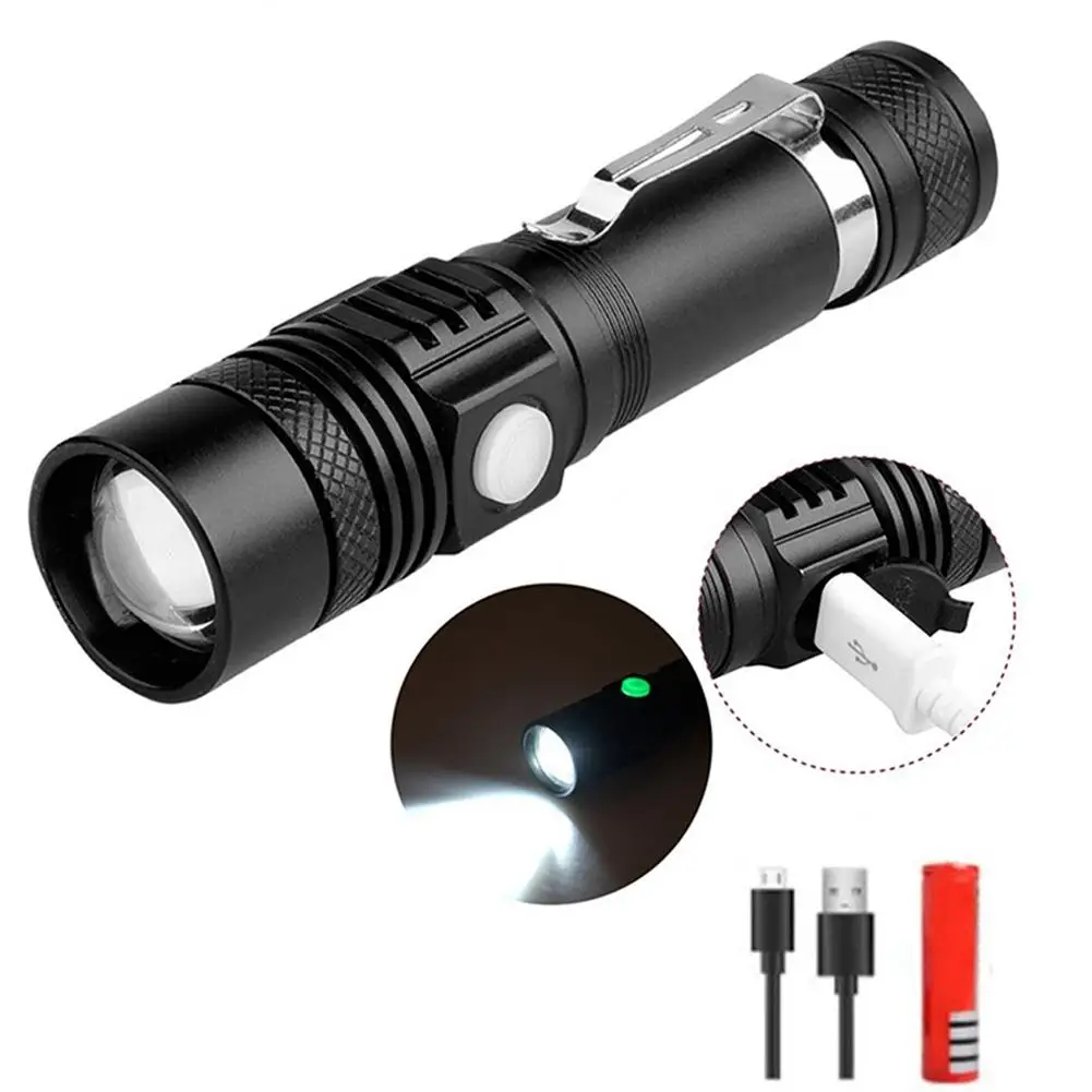 

V6 Led Flashlight Super Bright Usb Rechargeable Aluminum Alloy Outdoor Waterproof Telescopic Zoom Torch Built in Battery