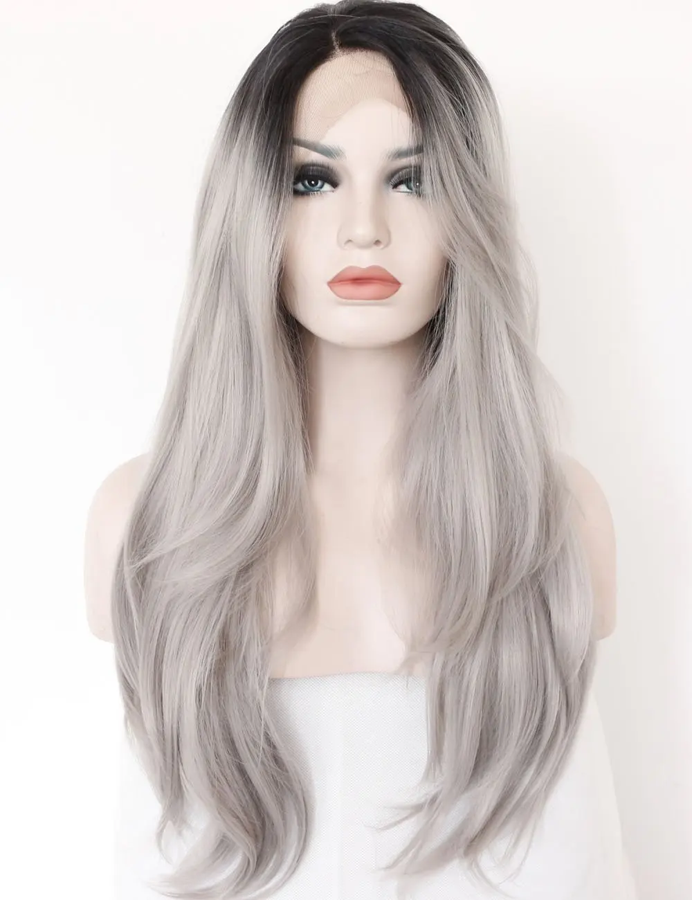 Kryssma Omber Gray Synthetic Lace Front Wig Wave Lace Frontal Wig For Women Long Gray Wig Heat Resistant Fiber Hair With 2022New