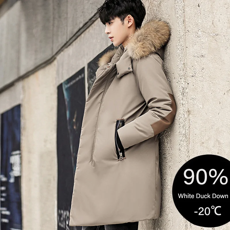 Duck White Men Down Brand Hooded Jacket Coats Korean Fashion Men's Leisure Thicken Parka Long Warm Overcoat Coat High Quality