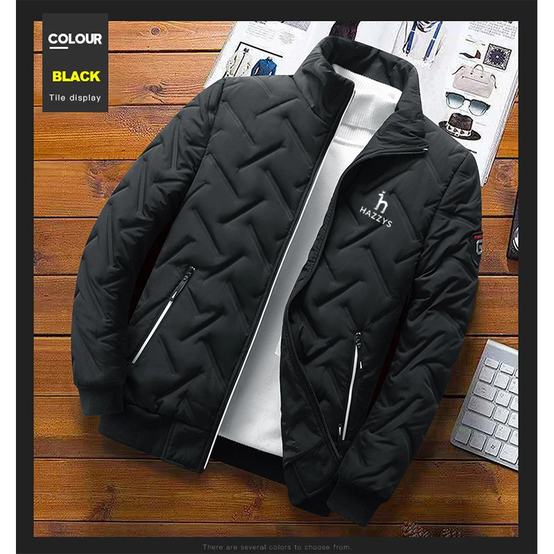 Autumn Winter HAZZYS Jacket Men's Cotton Padded Jacket Korean Fashion Streetwear Casual Jacket Men Fashion Stand Collar Coats