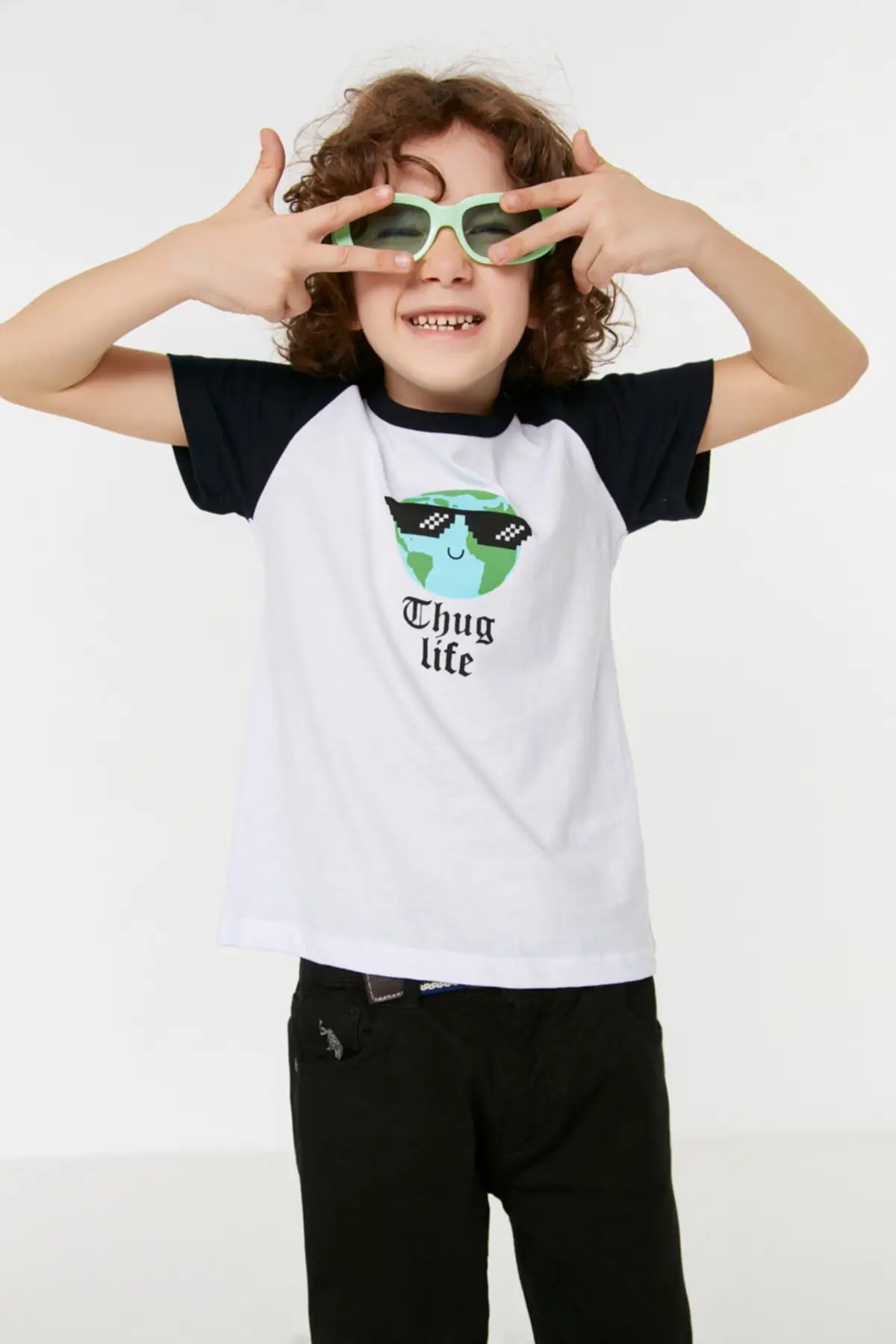 

Printed Bike Collar Male Child Knitted T-Shirt TKDSS22TS1180