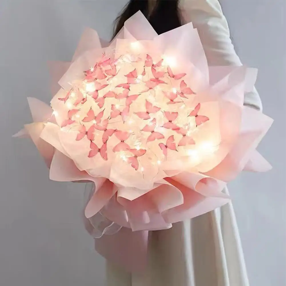 

Diy Butterfly Bouquets Handmade Butterfly Flower Material Package Bouquet With Light String Wedding Decor Gift For Girlfriend