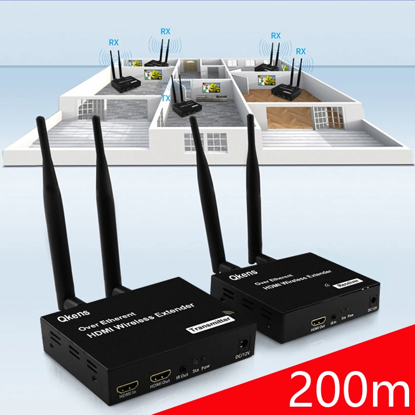 200M Wireless Wifi Video Transmitter and Receiver Can 1 TX To 1 2 3 4 RX Wireless HDMI Extender for DVD Camera PC TV Projector
