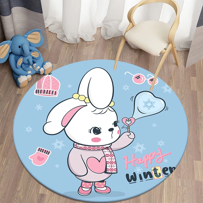 

Simplicity Bunny Lion HD Printed Round Carpet Children's Living Room Mat Floor Mat Yoga Bedroom Chair Non Slip Mat New Year Gift