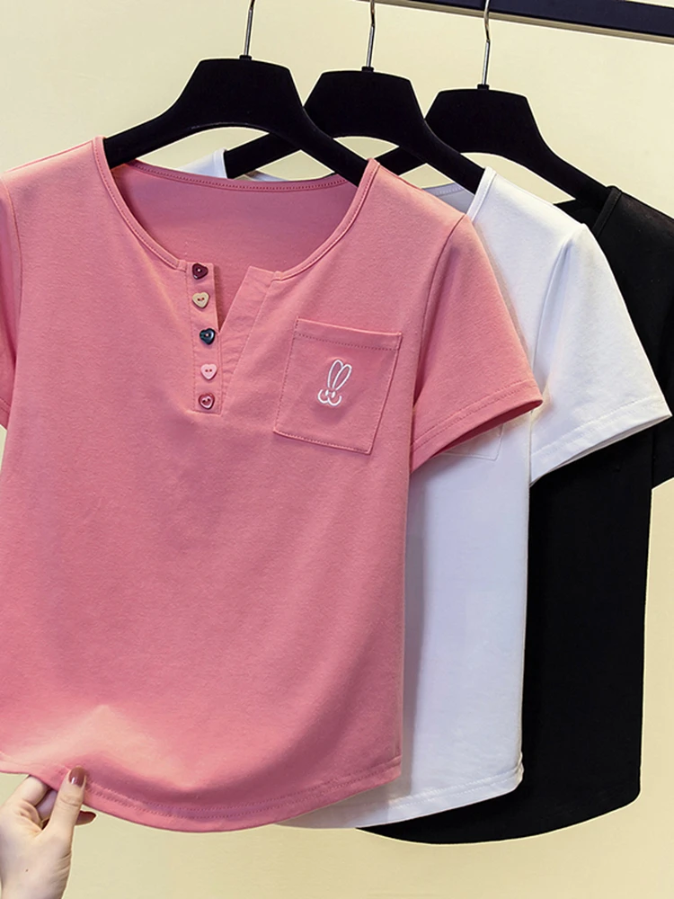 

2023 Summer New Round Neck Large Women's Versatile Short Sleeve T-shirt Top