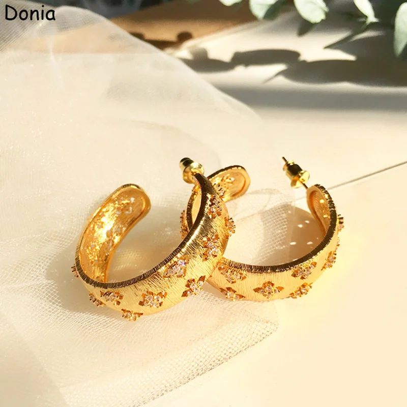 Donia Jewelry New Fashion Brushed Four-Leaf Flower Full Diamond Pure Copper Micro-Inlaid AAA Zircon Earrings Ladies Luxury