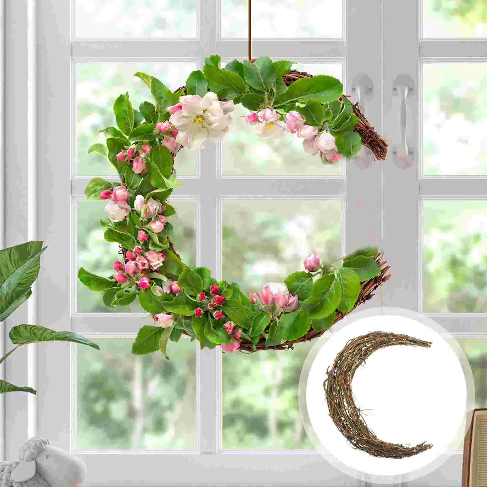 

Moon Shape Wreath Rattan Diy Dried Wreath Rattan Wreath Vine Branch Garland Floral Hoop Ring Crafts Christmas Wedding