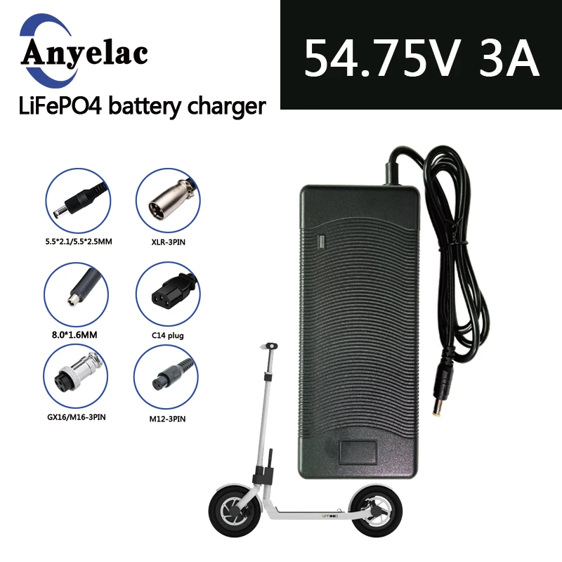 

54.75V 2A LiFePO4 Charger 15S 48V Lithium iron phosphate Battery Pack Chargers For Electric bike/Scooter/Hoverboard