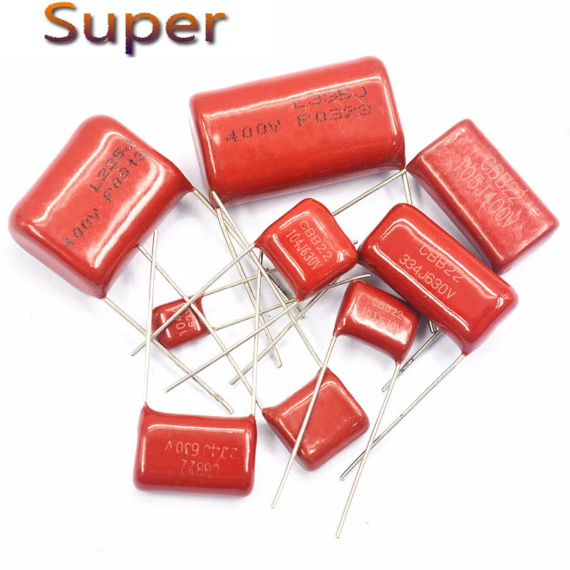 

10 шт., Полипропиленовые пленочные конденсаторы, 63 в, 100 в, 250 В, 400 В, 450 в, 630 в, 2000 в, 101, 103, 104, 105, 221, 222, 223, 224, 225, 332, 333, 334