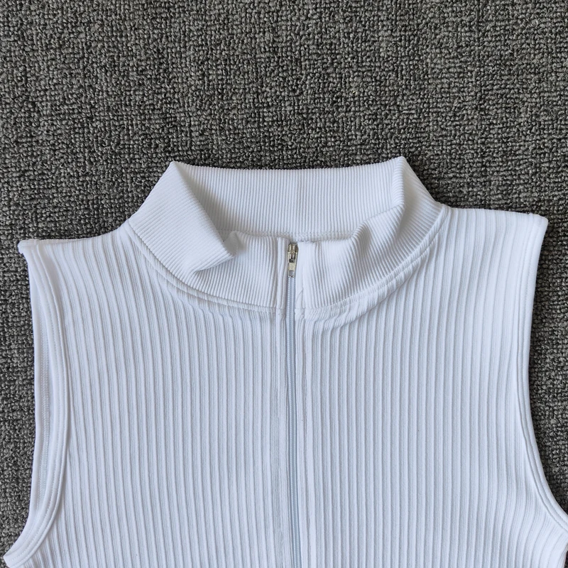 Seamless Women Athletic Zip Vest Running Yoga Tops High Neck Sleeveless Shirts Sports Top Fitness Women Workout Tops