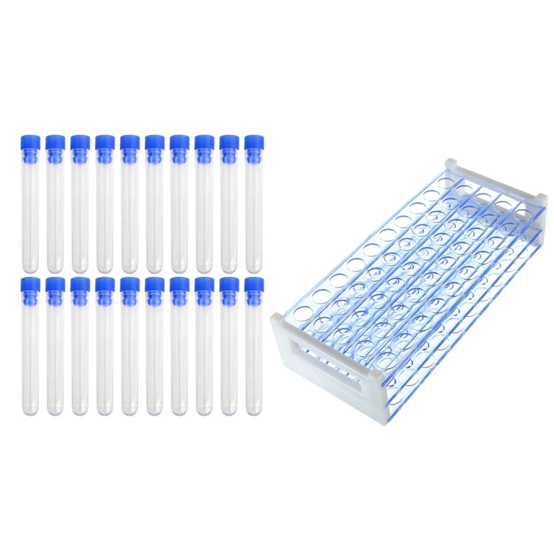 

20 Pcs Not Graduated Plastic Test Tube Lab Test Tool With Plastic Test Tube Stand Bracket Rack For 12-13MM Test Tubes 50 Hole Po
