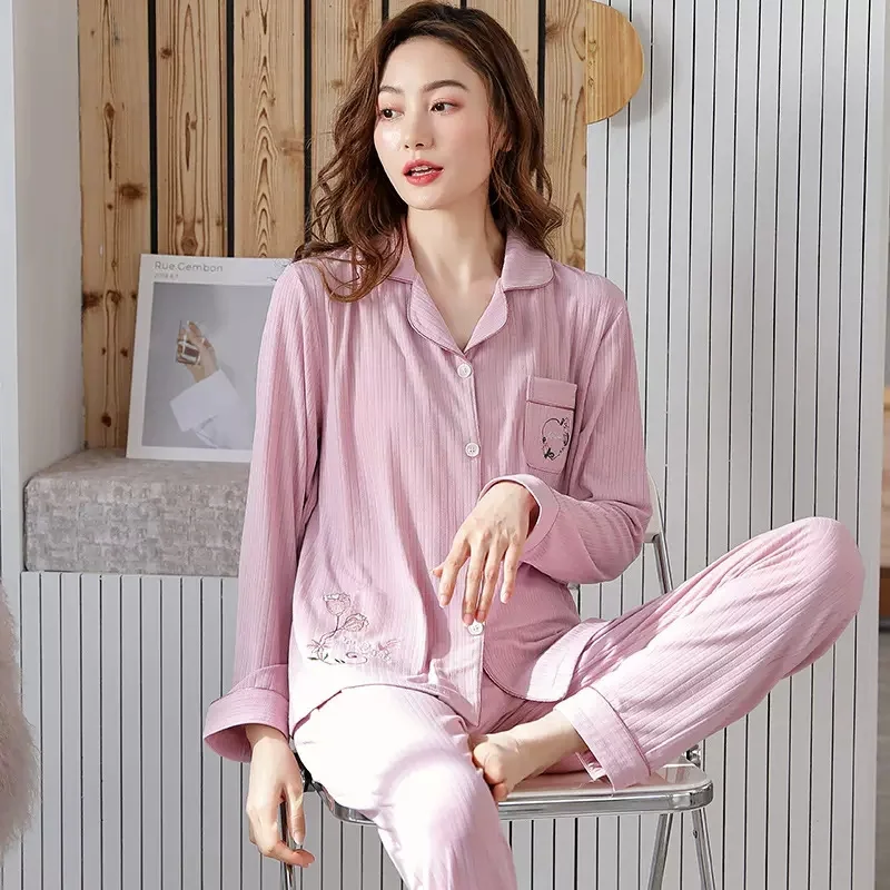 Cotton Pajamas Set Casual Sleepwear For Women Elastic Sexy Pyjama Women's 2022 Fashion Autumn Homewear Clothes Big Size