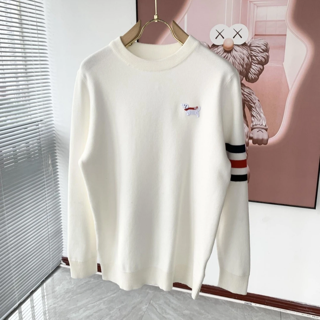 

Autumn Winter TB Pullover New Home Embroidered Hound Dog Color Striped Fashion Generous Sweater Warm Men's Knitwear