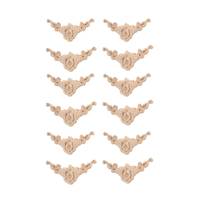 

12Pcs 8 X 8Cm Wood Carved Corner Onlay Applique Door Cabinet Rose Unpainted European Style