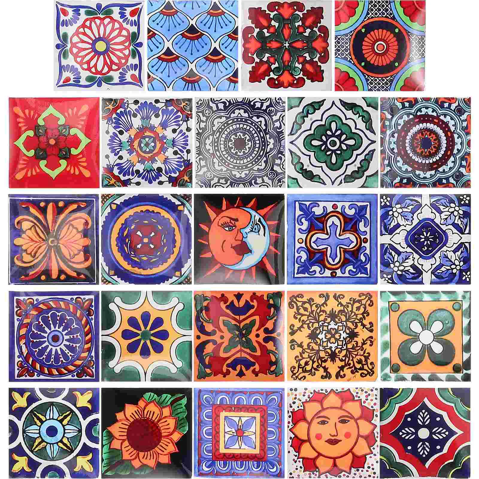 

24 Sheets Mexican Decor Vintage Tile Stickers Peel Floor Tiles Kitchen Backsplash Decorate Wall Borders