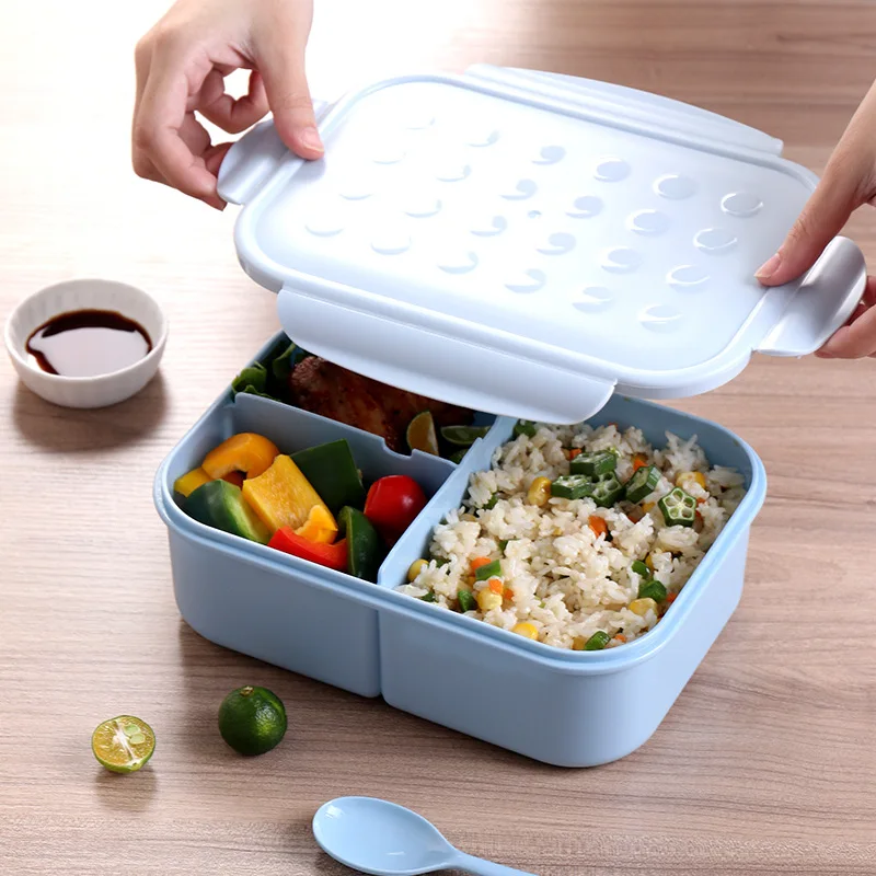

Portable Lunch Box Microwave Safe Plastic Bento Box with Compartments & Sauce Box Stackable Kitchen Salad Fruit Food Container