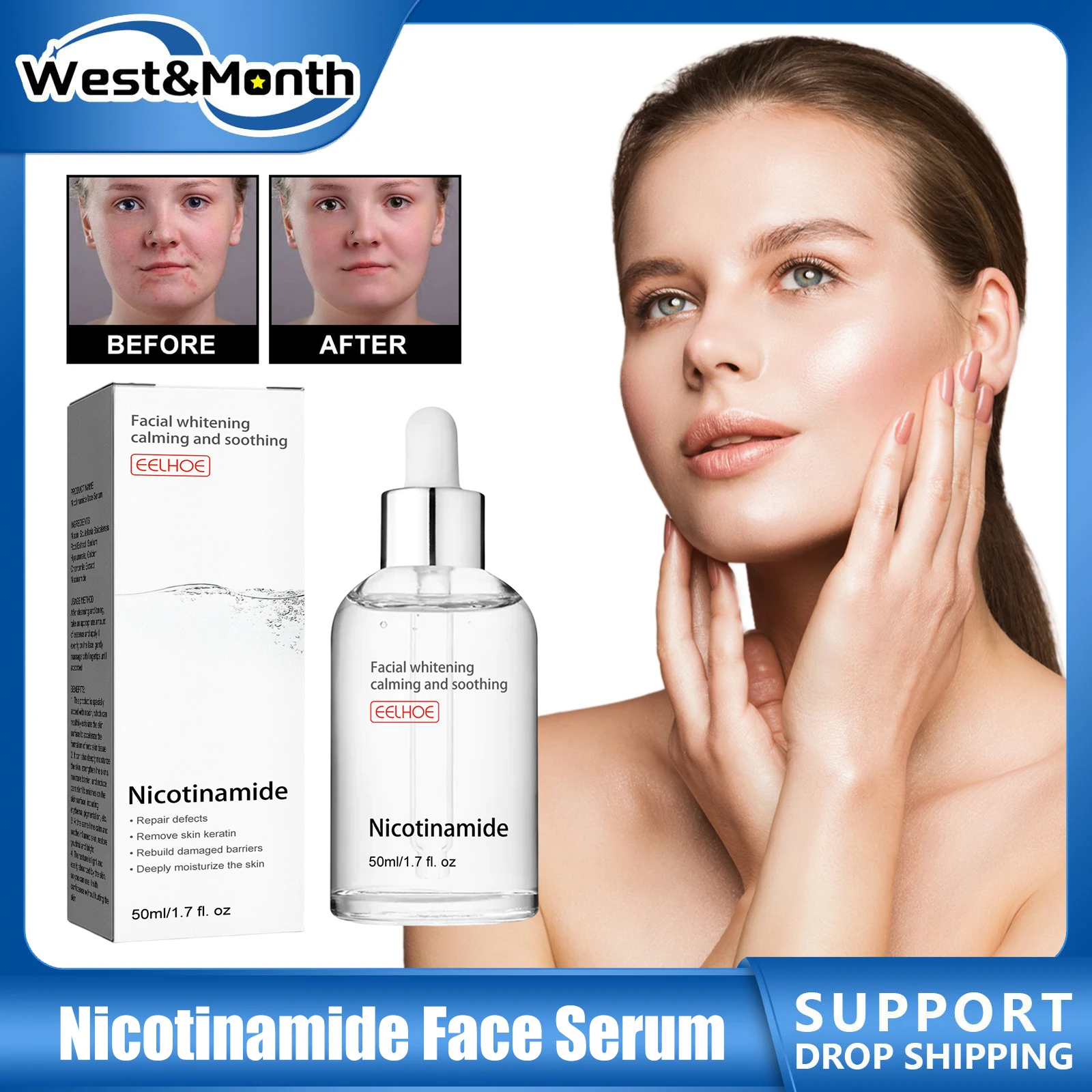 

Hydrating Face Serum Moisturizer Tender Skin Acne Treatment Effective Whiten Remove Dark Spots Nicotinamide Shrink Pores Essence