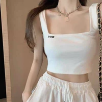 square neck women top tanks sleeveless summer crop tops white black casual basic t shirt off shoulder camis sexy backless tank