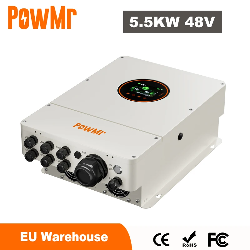 

PowMr Grid Tie Solar Inverter 5.5KW 48V 230V On Grid Off Grid Inverter 5500W with MPPT 100A Solar Controller Max PV Input 500VDC