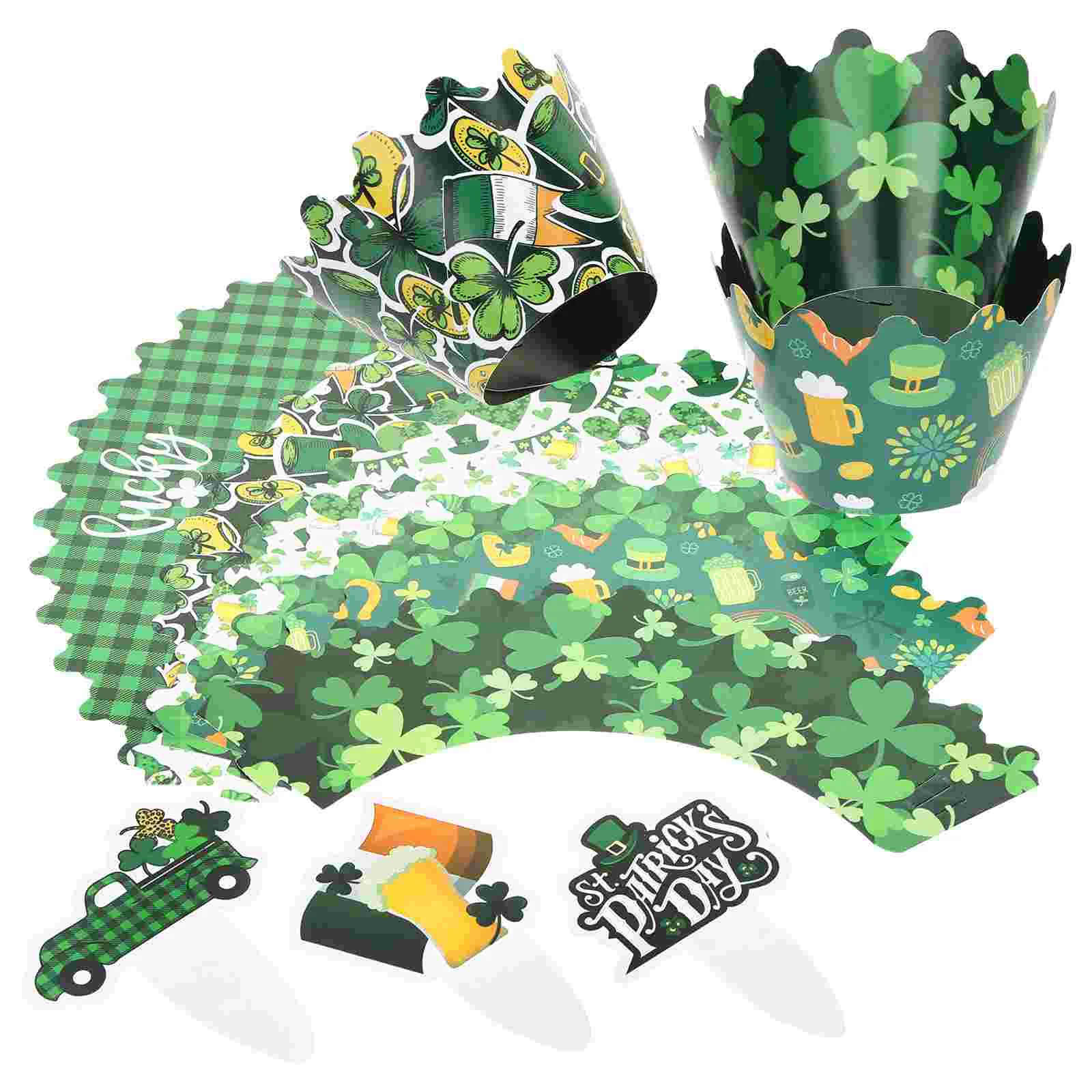 

Cupcake St Patrick Day Decoration Wrapper Baking Muffin Liners Paper Picks Liner Shamrock Dessert S Wrappers Supplies Party Cups