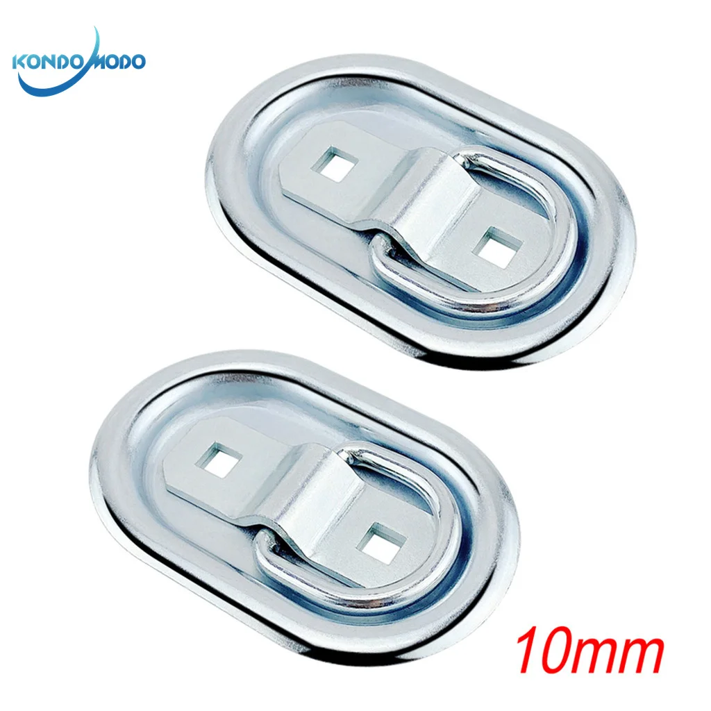 

2X Solid Steel 10mm Tie Down Lashing D Ring Strap Rope Deck Point Anchor Folding Pad Eye for Trailers Van Boat RV Camper Caravan