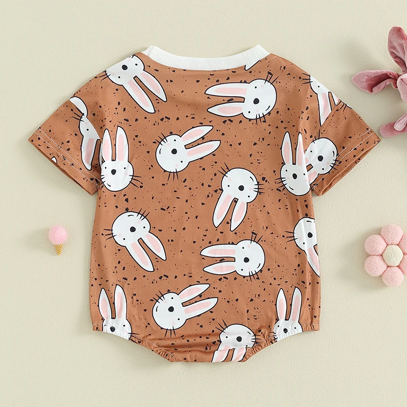 

Cartoon Bunny Print Bubble Romper Newborn Baby Girl Summer Clothes Short Sleeve Bodysuit Infant Easter Outfit 0-12M