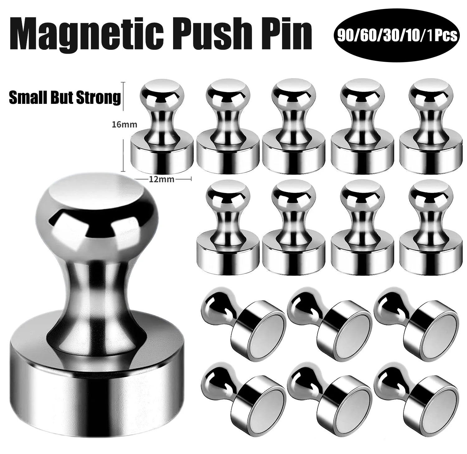 

90/60/30/10Pcs Pushpins Magnets Super Strong N52 Magnetic Hooks Key Holder Durable Sucker Thumbtack for Fridge/Whiteboard/School