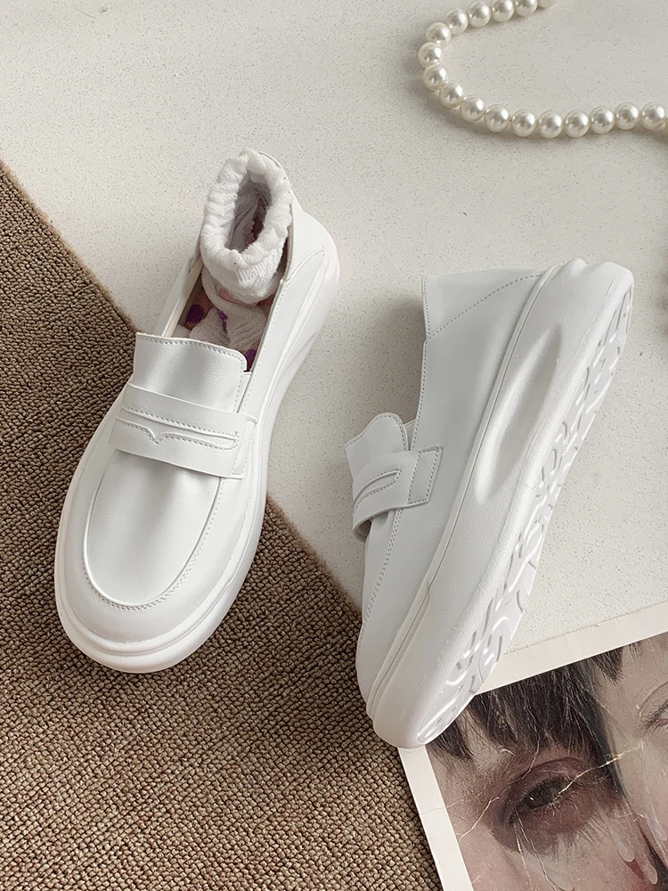 

Round Toe Soft Shoes Woman Flats White Sneakers Tennis Female Slip-on Shallow Mouth Dress Small Casual Breathable Slip On Comfor