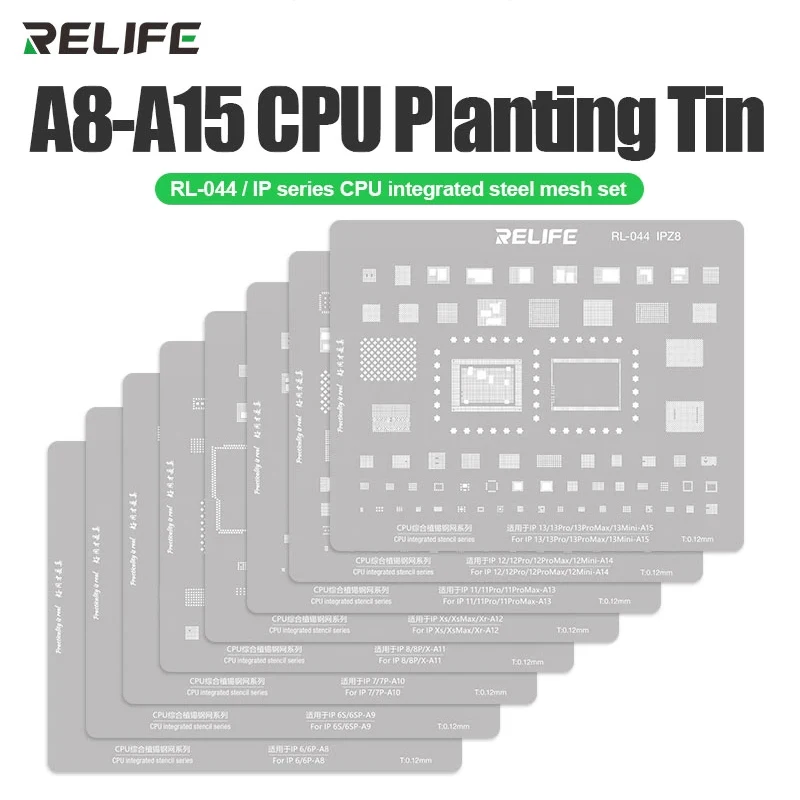 

New CPU Integrated Steel Stencil Tin Planting For iPhone A8/A9/A10/A11/A12/A13/A14/A15 Series 8 Pieces Phone Repair Tools Set
