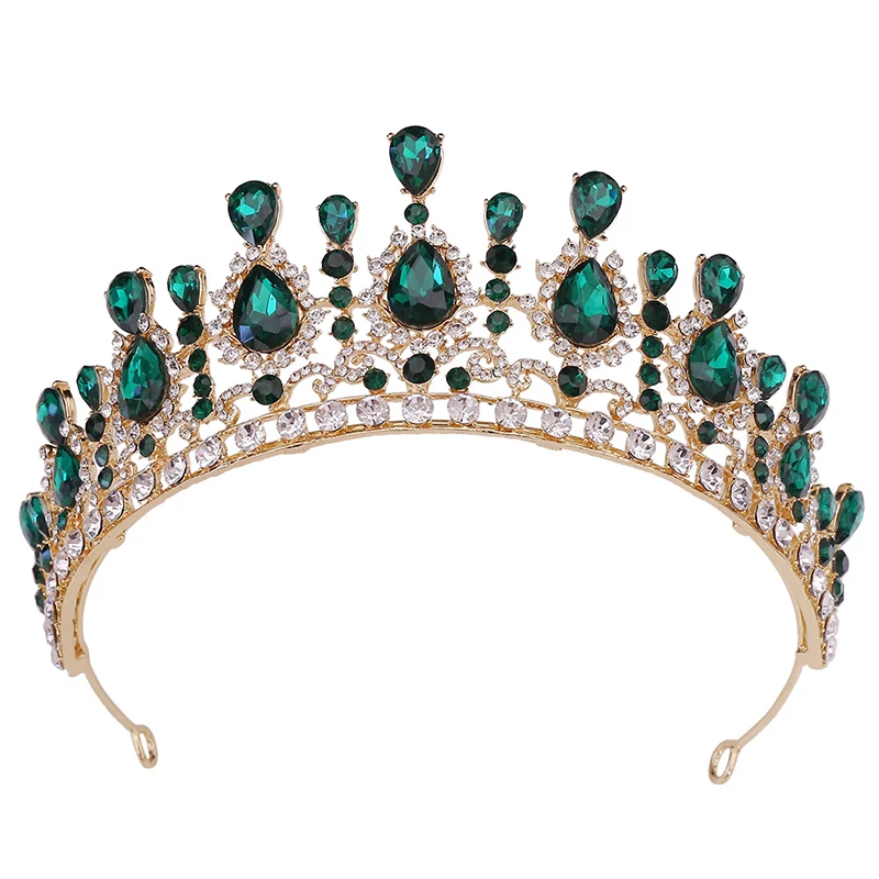 

Великолепная зеленая свадебная корона с кристаллами, изысканная Женская диадема, головные уборы для девушек, головные уборы для невесты, бижутерия для дня рождения