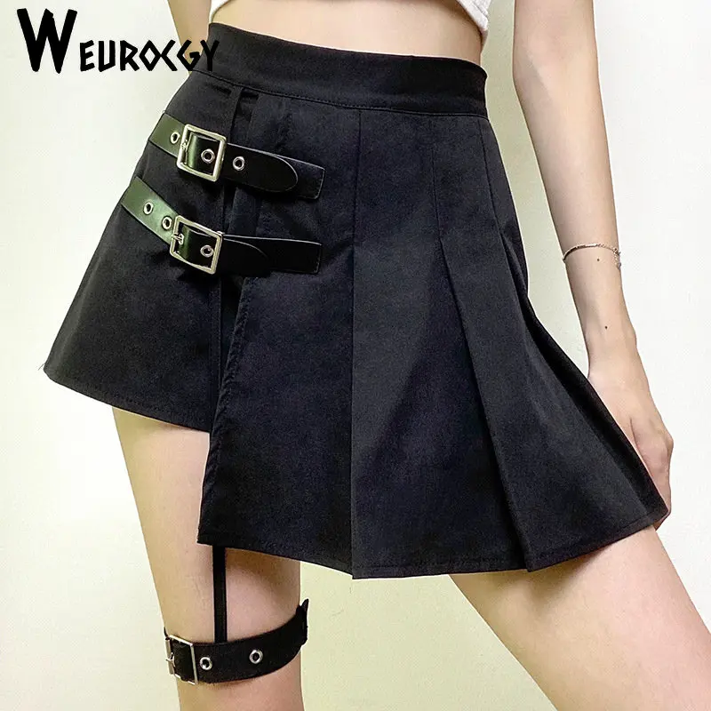 

Женская ассиметричная мини-юбка с завышенной талией, летняя Готическая плиссированная юбка в Корейском стиле, 2023