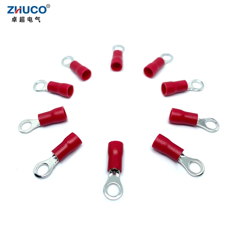 

100pcs RVS1.25-4 Copper Ring 22-16 AWG Red PVC Insulated Electrical Wire Connector Crimp Cord Pin End Terminal 0.5-1.5mm2