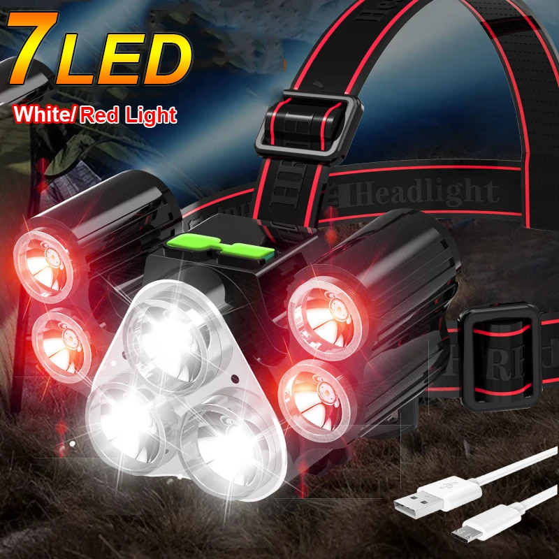 7 LED Powerful Headlamp USB Rechargeable 18650 Headlight Waterproof Camping Fishing Lantern 1000LM Mini Head Flashlight Torch