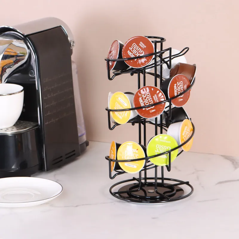 

Coffee Capsule Rotatable Holder For Dolce Gusto Stand Display Black Rack kitchen Metal Plating Holders High-Capacity Storage
