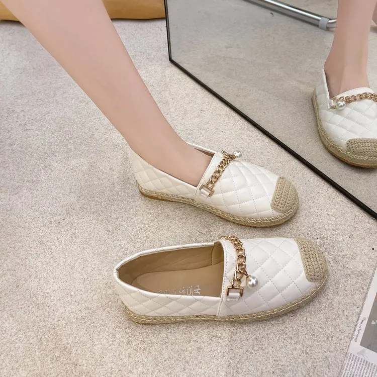 Spring Women Loafers 2023 New Fashion Round Toe Chain Flat Casual Shoes for Ladies Fishermen Shoes Comfortable Woman Shoes