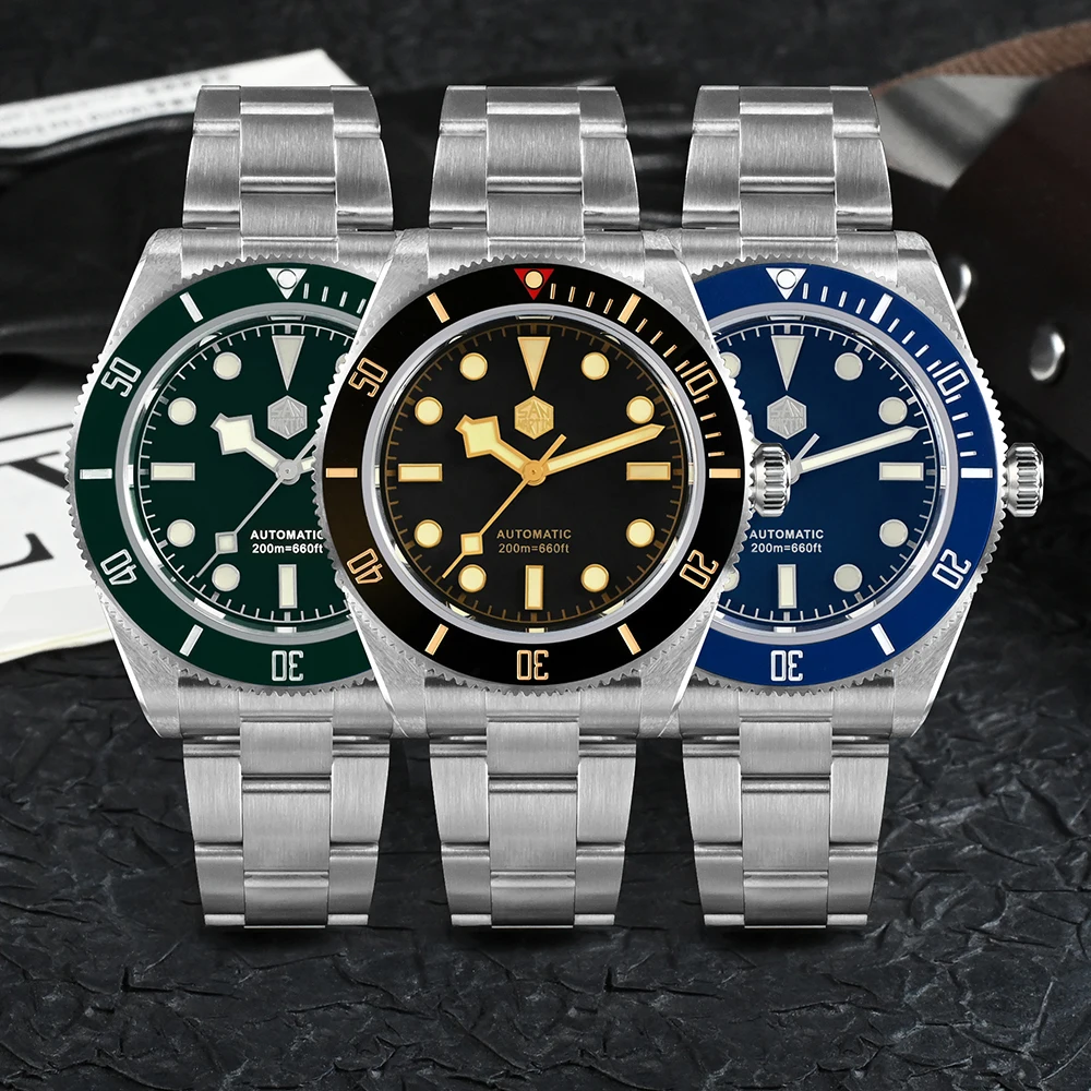 Скидка Мужские часы San Martin Diver BB58 в стиле ретро, роскошный водный призрак, автоматический механический винтовой браслет, сапфировый 20 бар, светящийс...