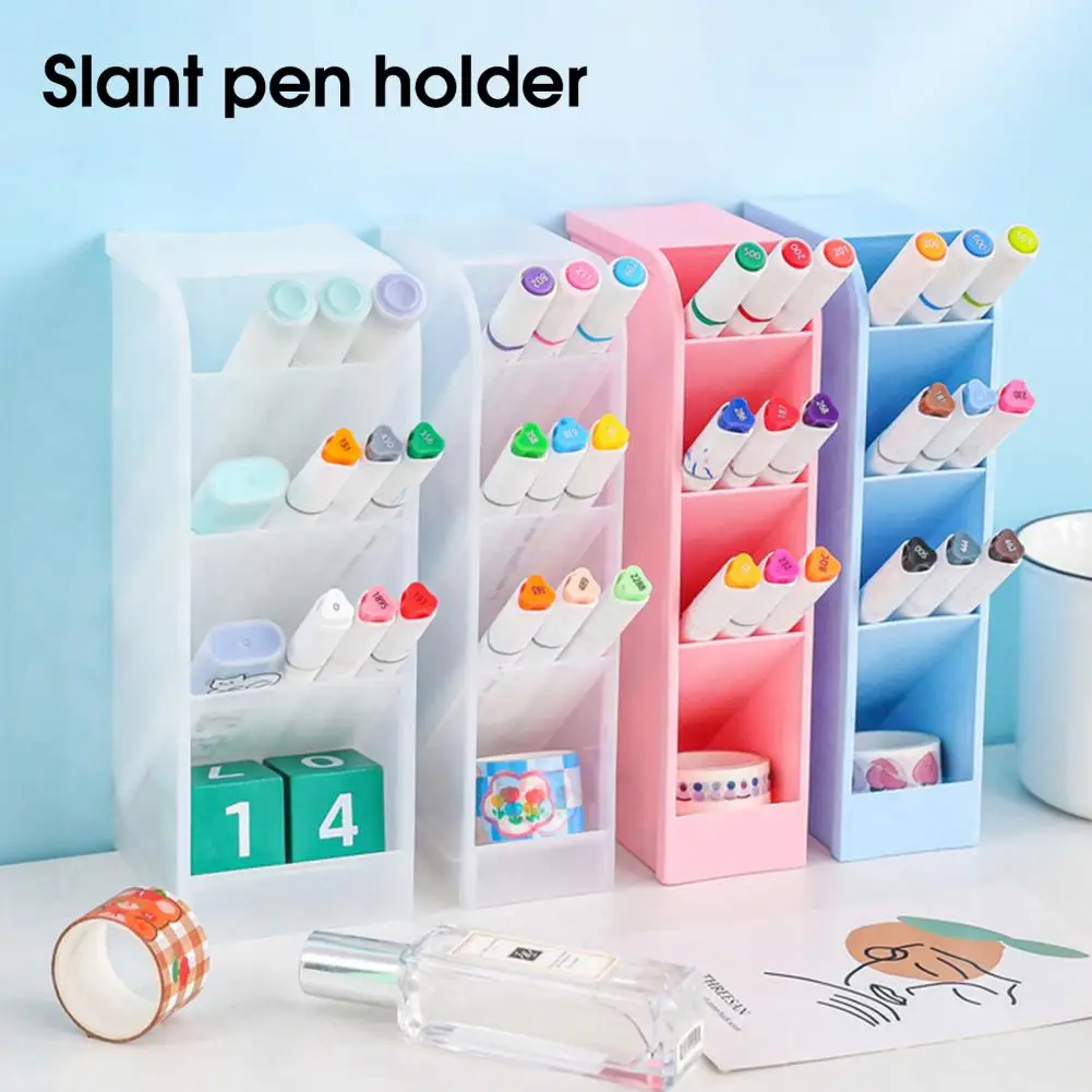 

Pen Holder Multifunctional 45 Degrees Inclined Plastic Transparent Pencil Makeup Cosmetics Storage Box for Home