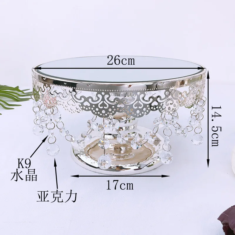 

Silver Round mirror tray crystal edge plate cupcake/ make up Receiving pallet 10inchhome decoration cake table