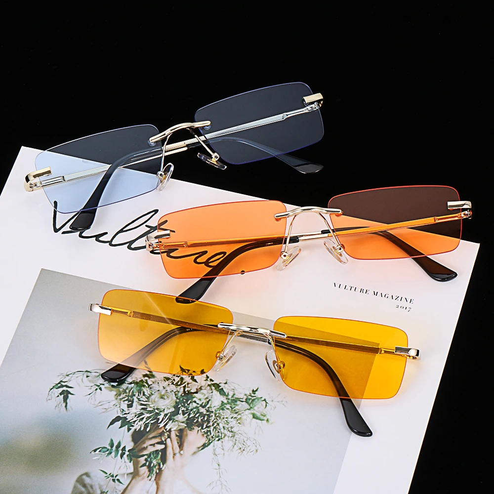 

2022Fashion Rectangle Rimless Sunglasses Square Vintage Glasses Luxury Design Unisex Retro Frame Gradient Glasses UV400 Eyewear