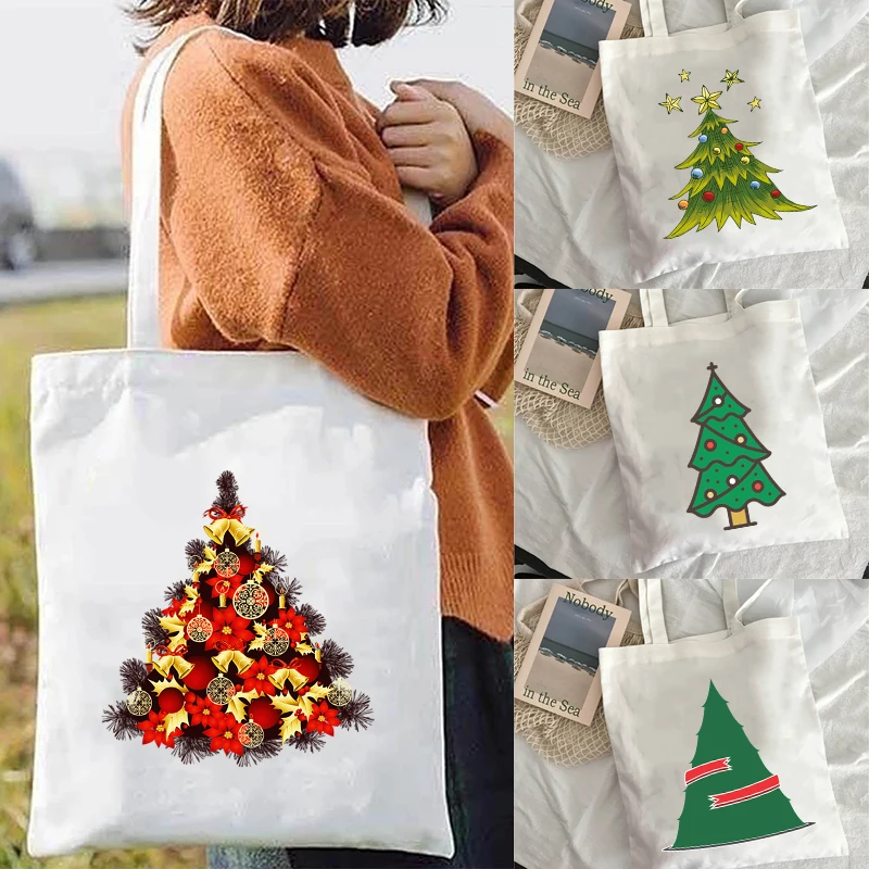 

Холщовая Сумка, Сумка-тоут, сумки для покупок с рождественской елкой, женские многоразовые летние пляжные сумки, тканевые дизайнерские сумк...