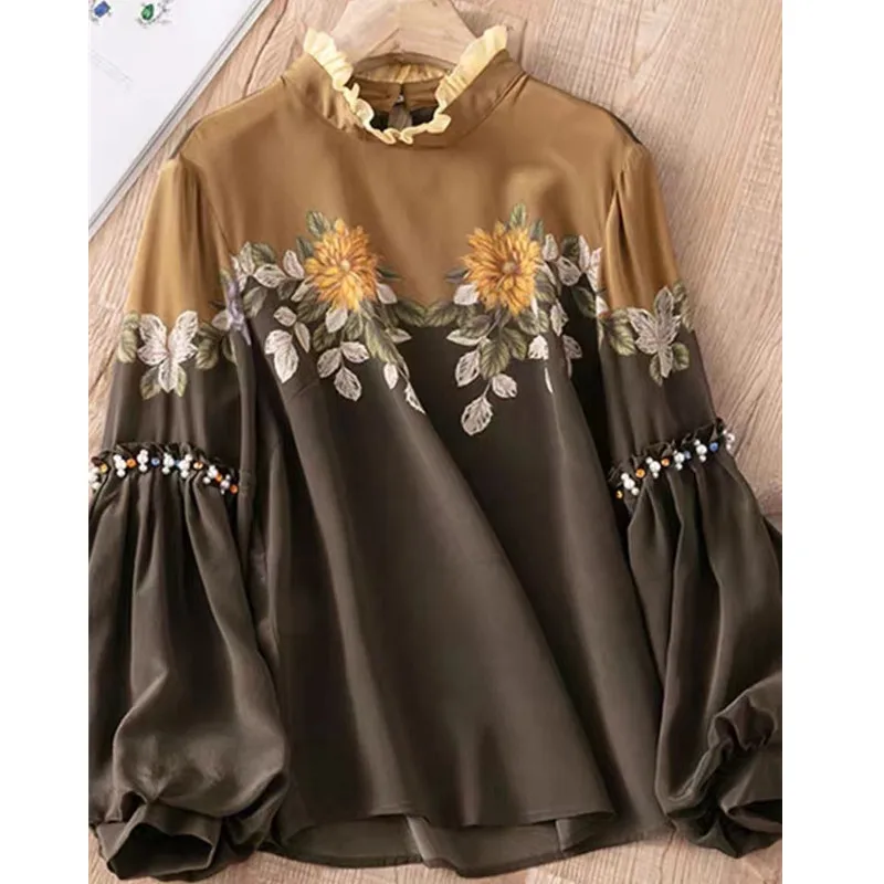 

Vintage Button Down Blouse Female Design Sense Niche Autumn 2022 New High-end Light Luxury French Palace Style Top Women