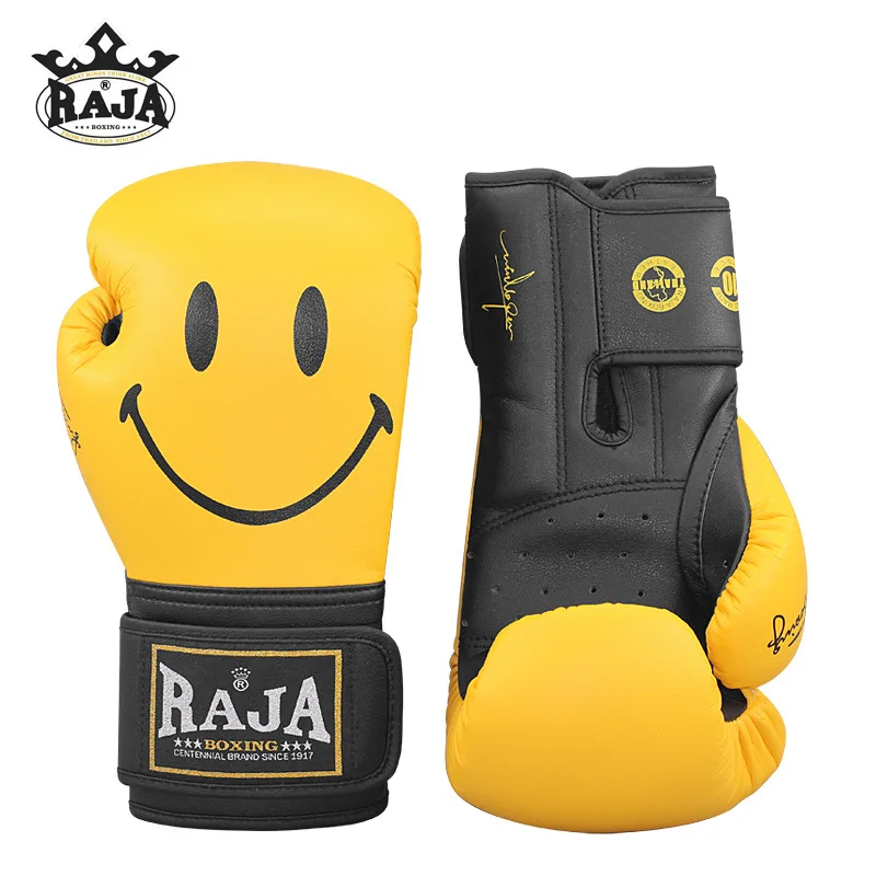 RAJA BOXING Adult Boxing Gloves for Men and Women Smiling Face Pattern Mma Gloves Microfiber Muay Thai Boxing Equipment