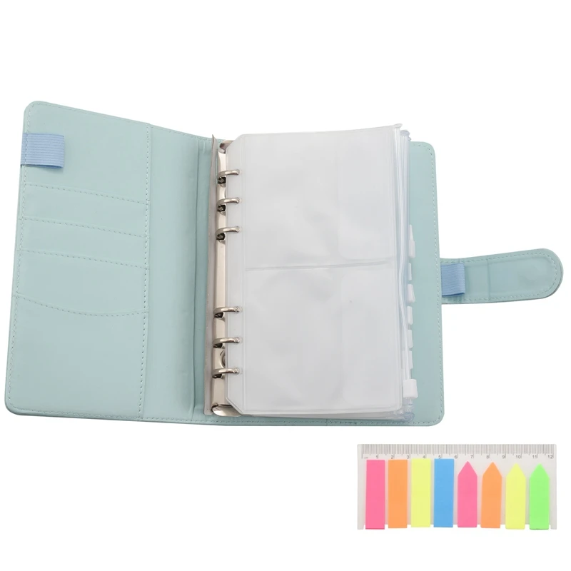 

17 Pcs A6 PU Leather Binder Cover With Plastic Pockets Loose Leaf Bags 6 Ring Cash Budget Envelopes System