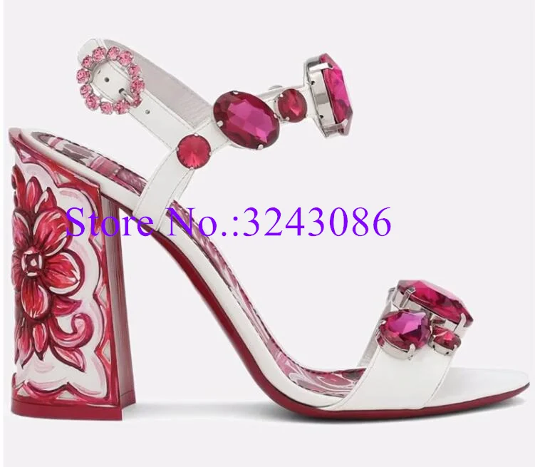 New Crystal Chunky Heel Sandals Woman Fashion Mixed Color Diamond Beach Sandals Sexy Lady Banquet Shoes Dropship images - 6